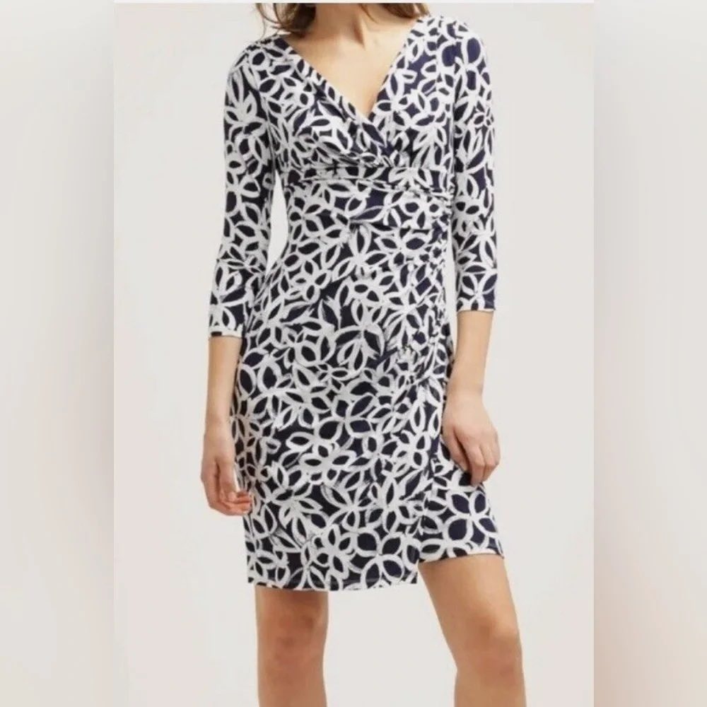 Lauren Ralph Lauren Gray White Floral Faux Wrap Sheath Dress 2 250600277001